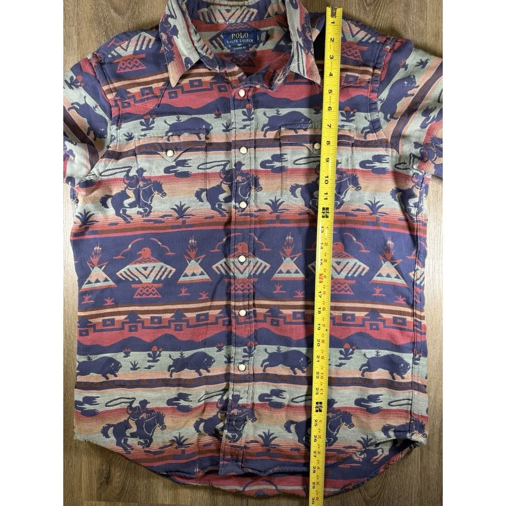 Polo Ralph Lauren Western Shirt Mens L Southwestern Aztec Cowboy Pearl Snap